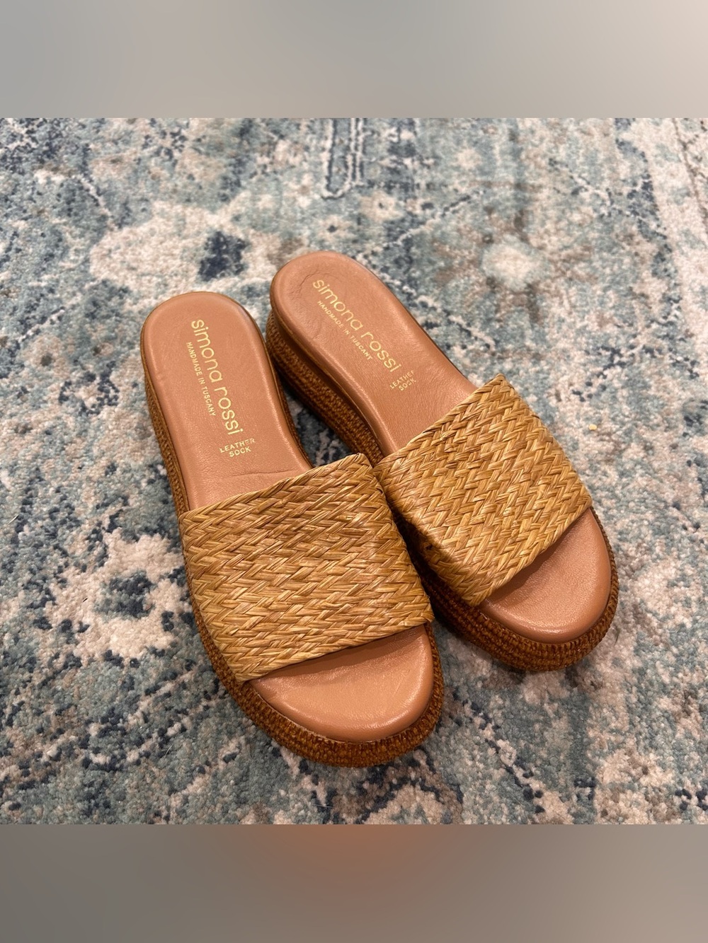 Simona Rossi Tan Woven Platform Sandals